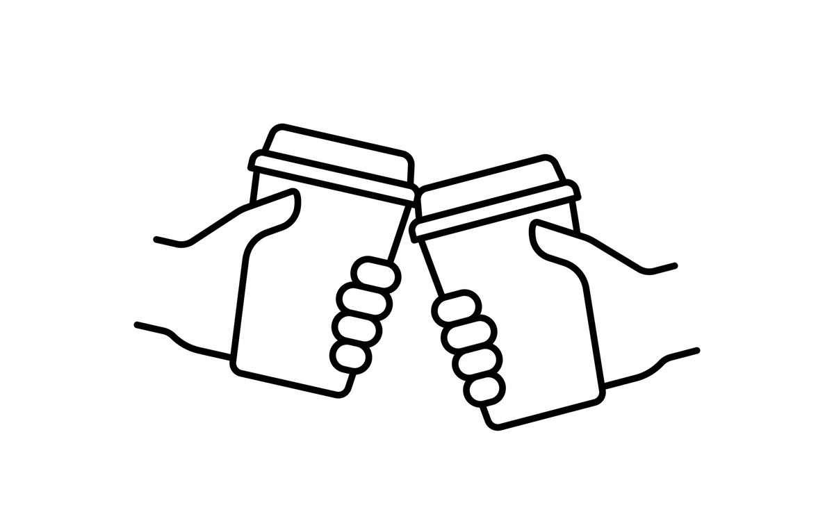 two coffee cups cheersing